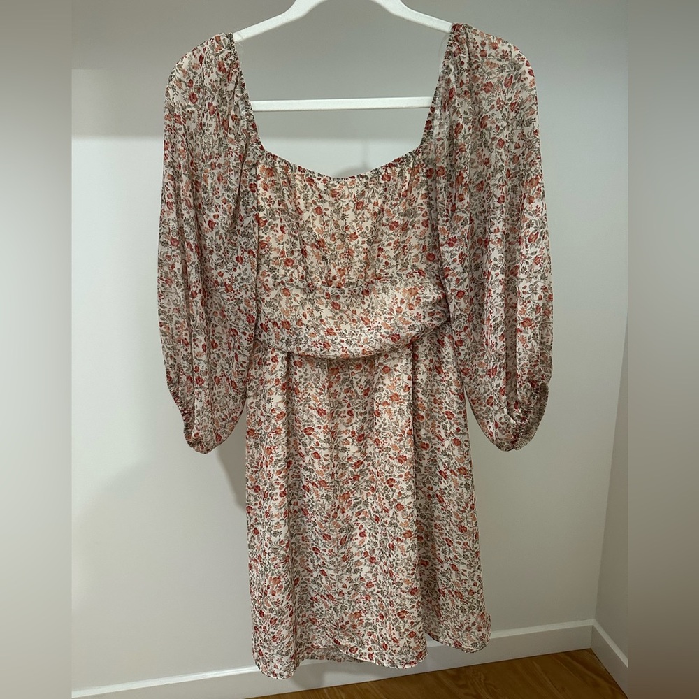 Le Lis Red and Cream Floral Long Sleeve Dress